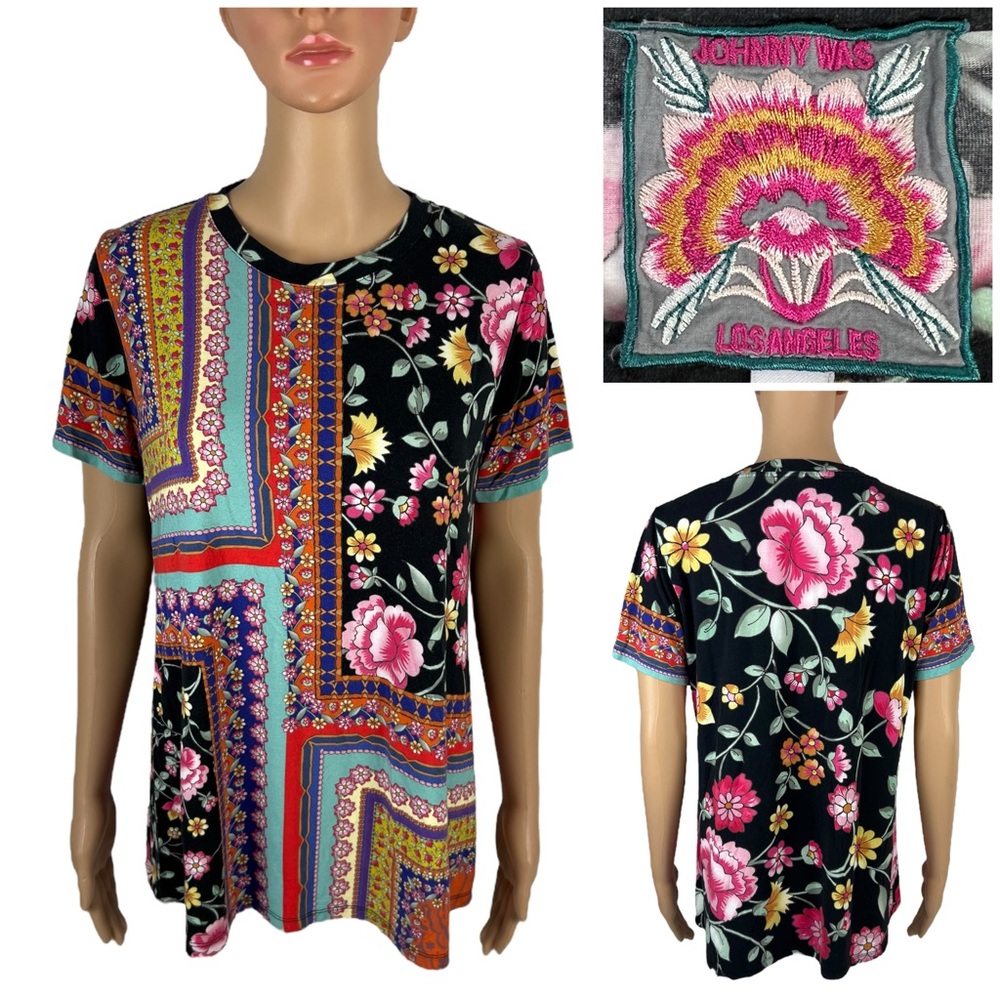Johnny Was Lookout Favorite Swing Tee T Shirt Top Small Floral Multicolor Casual
